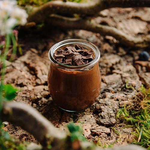 Das Dessert aus dem O´Gretel ist die "Dunkle Versuessung". Eine Schokoladenmouse in einem Glas.